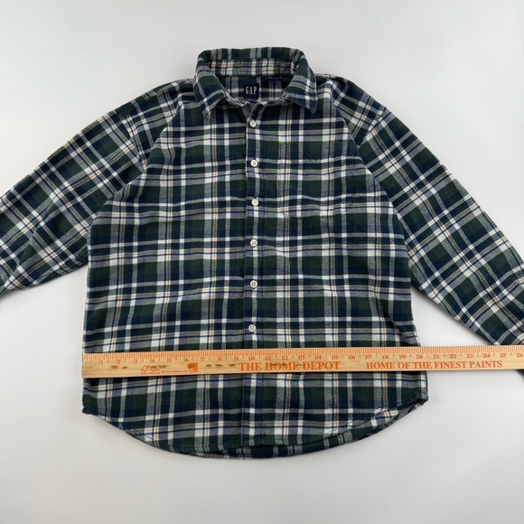 GAP Flannel Shirt Men's XL Green Blue Plaid 100% Cotton Long Sleeve Button Up - Picture 5 of 6